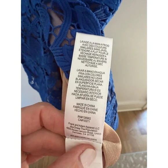 DRESS THE POPULATION Jayleen Electric Blue Lace Midi Cocktail Dress size S EUC - Picture 5 of 9